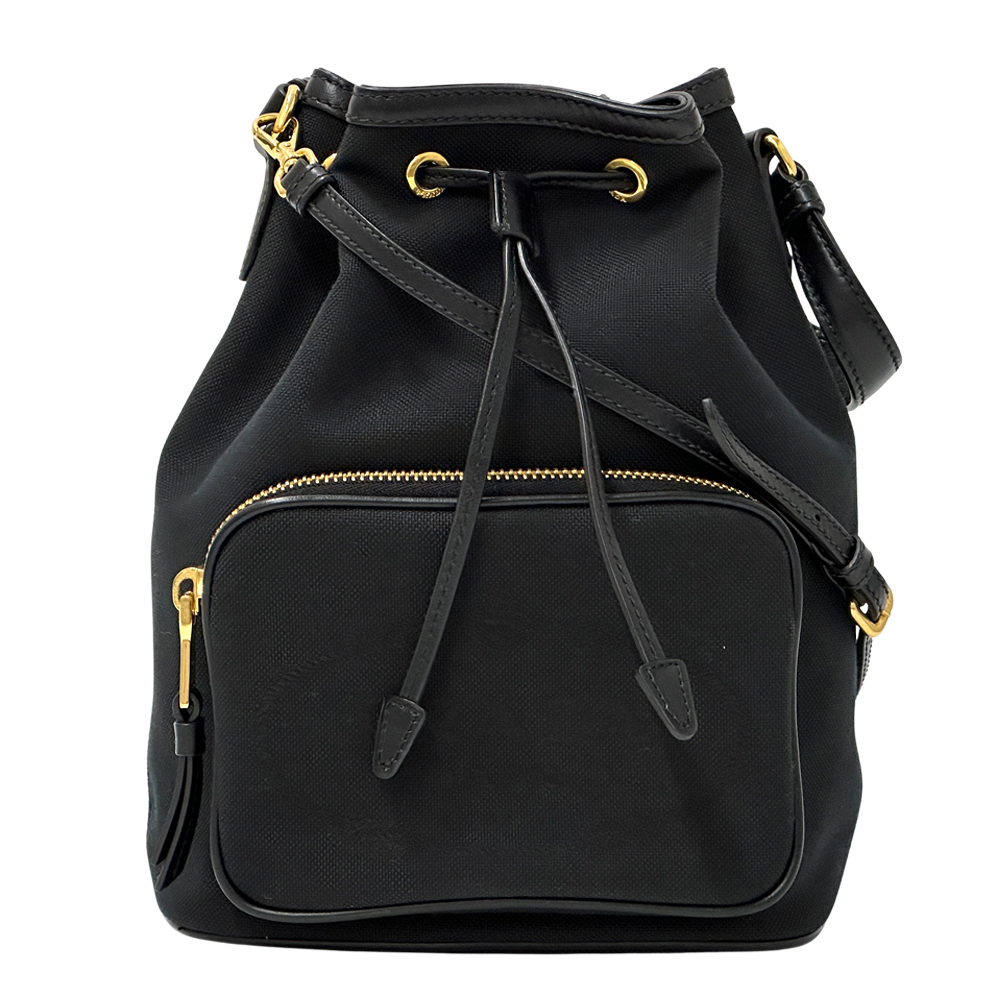 Prada Bag Jacquard Handbag Shoulder Canvas Black Handheld Drawstring